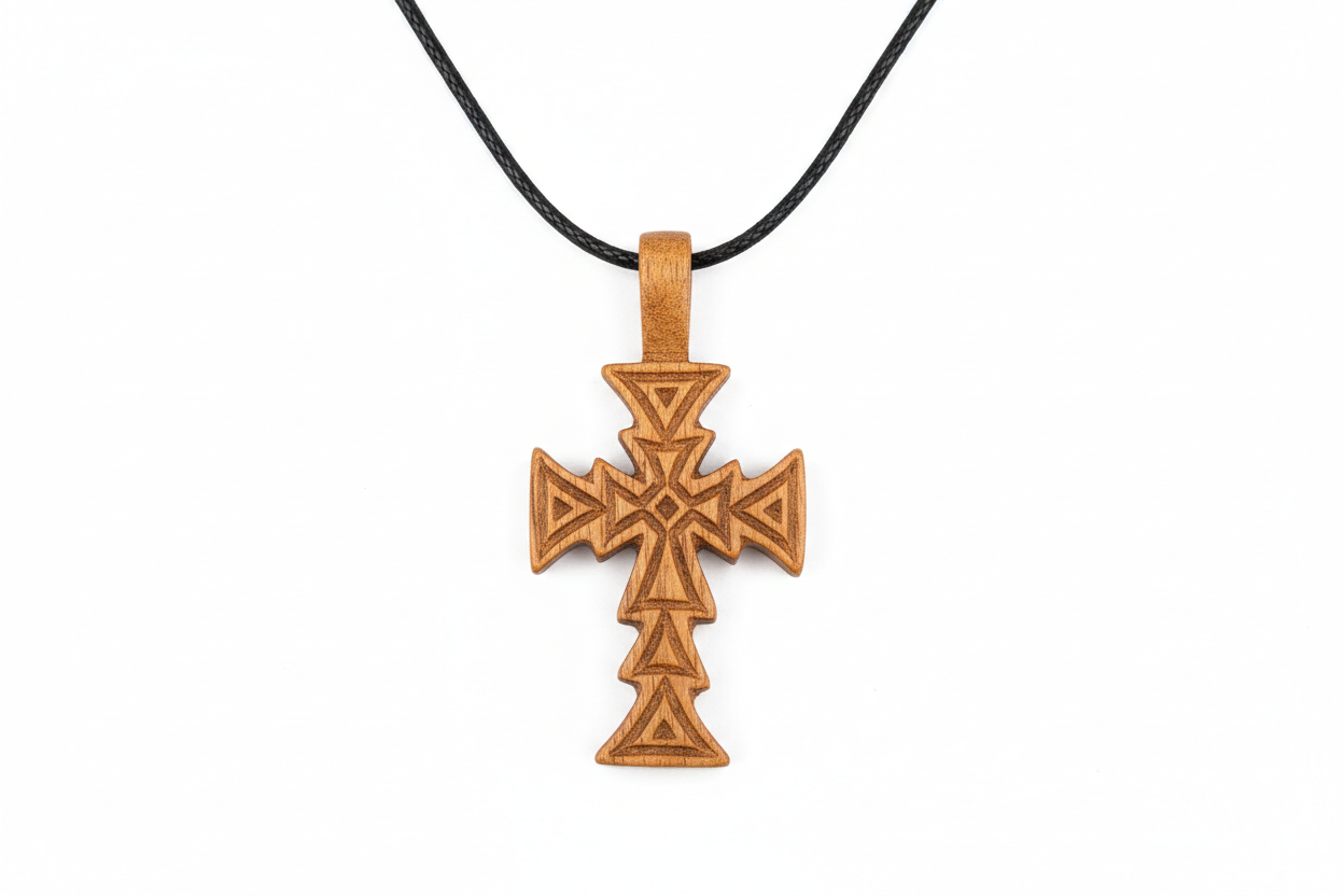 ethiopian orthodox cross necklass. black cord and small wooden cross.